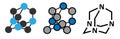 Methenamine molecule. Uses as an antiseptic drug and in solid fuel tablets