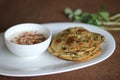 Methi poori made of whole wheat flour mixed with Fenugreek leaves, taste good if served with curd mixed with Indian masala