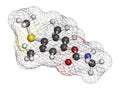 Methiocarb pesticide molecule. 3D rendering. Atoms are represented as spheres with conventional color coding: hydrogen white,.