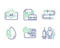 Methodology, Vacancy and Quick tips icons set. Augmented reality, No alcohol and Medical vaccination signs. Vector Royalty Free Stock Photo