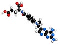 Methotrexate cancer chemotherapy and immunosuppressive drug molecule. 3D rendering. Atoms are represented as spheres with.