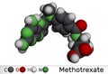Methotrexate, MTX molecule. It is antineoplastic drug, used the treatment of cancer, psoriasis, rheumatoid arthritis. Molecular