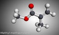 Methyl methacrylate, MMA molecule. It is methyl ester of methacrylic acid, is monomer for the production of polymethyl