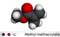 Methyl methacrylate, MMA molecule. It is methyl ester of methacrylic acid, is monomer for the production of polymethyl