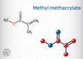 Methyl methacrylate, MMA molecule. It is methyl ester of methacrylic acid, is monomer for the production of polymethyl