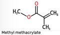 Methyl methacrylate, MMA molecule. It is methyl ester of methacrylic acid, is monomer for the production of polymethyl