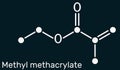 Methyl methacrylate, MMA molecule. It is methyl ester of methacrylic acid, is monomer for the production of polymethyl