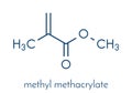 Methyl methacrylate molecule, polymethyl methacrylate or acrylic glass building block. Skeletal formula.