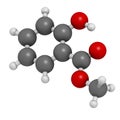 Methyl salicylate (wintergreen oil) molecule. Acts as rubefacient. Used as flavoring agent and fragrance