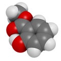 Methyl salicylate (wintergreen oil) molecule. Acts as rubefacient. Used as flavoring agent and fragrance