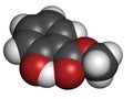 Methyl salicylate (wintergreen oil) molecule. Acts as rubefacient. Used as flavoring agent and fragrance