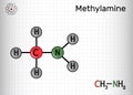 Methylamine molecule. It is simplest primary amine. Structural chemical formula and molecule model. Sheet of paper in a Royalty Free Stock Photo