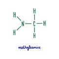 Methyleamine hand drawn vector formula chemical structure lettering blue green