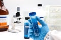 Methylene blue in bottle , chemical in the laboratory and industry Royalty Free Stock Photo