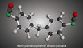 Methylene diphenyl diisocyanate, MDI molecule. It is core component in polyurethane synthesis. Molecular model. 3D rendering