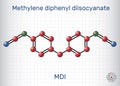 Methylene diphenyl diisocyanate, Molecule model. Sheet of paper in a cage. Vector