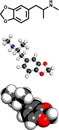 3,4-methylenedioxymethamphetamine (MDMA, XTC) drug molecule, chemical structure