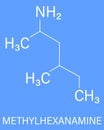 Methylhexanamine or dimethylamylamine, DMAA stimulant molecule. Skeletal formula.