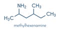 Methylhexanamine dimethylamylamine, DMAA stimulant molecule. Skeletal formula.