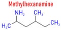 Methylhexanamine, dimethylamylamine, DMAA stimulant molecule. Skeletal formula.