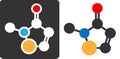 Methylisothiazolino ne (MIT, MI) preservative molecule, flat icon style. Atoms shown as color-coded circles (oxygen - red, carbon