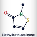 Methylisothiazolinone, MIT, MI molecule. It is preservative, powerful biocide and preservative. Skeletal chemical