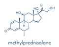 Methylprednisolone corticosteroid drug molecule. Skeletal formula.