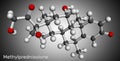 Methylprednisolone molecule. It is synthetic corticosteroid, prednisolone derivative glucocorticoid. Molecular model. 3D rendering