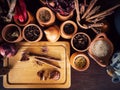 Meticulous Asian spices ingredients concept. Spices and herbs