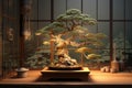 Meticulous Bonsai art tree room. Generate Ai