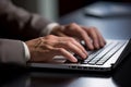 Meticulous Male typing laptop keyboard. Generate Ai Royalty Free Stock Photo