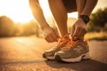 Meticulous Man tying shoelaces before training. Generate Ai