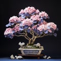 Meticulous Photorealistic Bonsai Tree With Pink And Purple Flowers