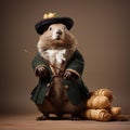 Meticulous Photorealistic Groundhog In Stylish Costume Design