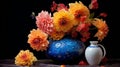 Meticulous Photorealistic Still Life: Blue Vase With Flowers