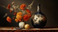 Meticulous Photorealistic Still Life Vase With Flowers