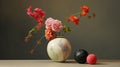 Meticulous Photorealistic Still Life: Vase Of Flowers And Spherical Sculpture