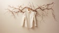 Meticulous Photorealistic Still Life: White Shirt Hanging On Branch