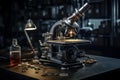 Meticulous Scientists research microscope work. Generate Ai