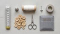 Is meticulously aligned showcasing common tools used in sewing and Royalty Free Stock Photo