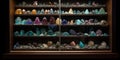 A meticulously arranged display of rare minerals and gemstones, reflecting their diverse colors and textures, concept of