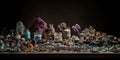 A meticulously arranged display of rare minerals and gemstones, reflecting their diverse colors and textures, concept of