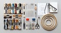 Embroidery Kit: A Flatlay of Threads, Needles, Hoops, and Design Sketch Royalty Free Stock Photo