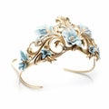 Meticulously Crafted Blue Tiara With Gold Flowers - Handcrafted Hairband