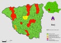 Map of Romania with administrative divisions of Gorj county map with communes, city, municipalities, county seats