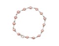 A meticulously crafted necklace, presenting multiple lustrous pink pearls threaded together. Enhanced by a finely detailed