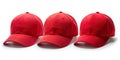 Classic Red Baseball Cap ThreeAngle Product Showcase for Branding Advertising and Ecommerce Royalty Free Stock Photo