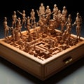 Meticulously Crafted Wooden Box with Miniature Robotic Arms Royalty Free Stock Photo