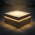 A meticulously crafted wooden closed ring box, illuminated by a subtle inner glow and floating dust motes, creating an atmosphere Royalty Free Stock Photo
