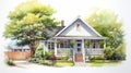 Meticulously Designed Watercolor Painting Of An Old Style Home